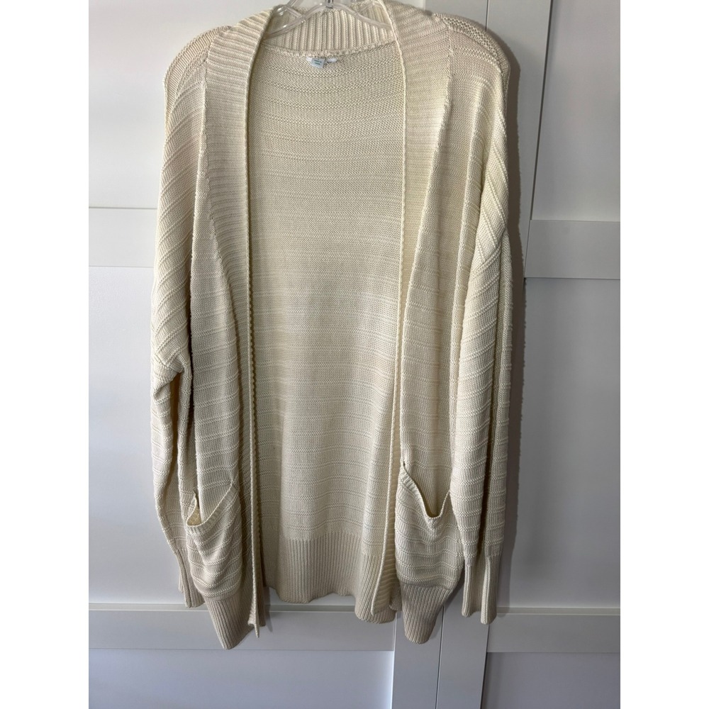 Dip Womens Open Front Textured Knit Cardigan Sweater Cream Ivory Large Pockets
